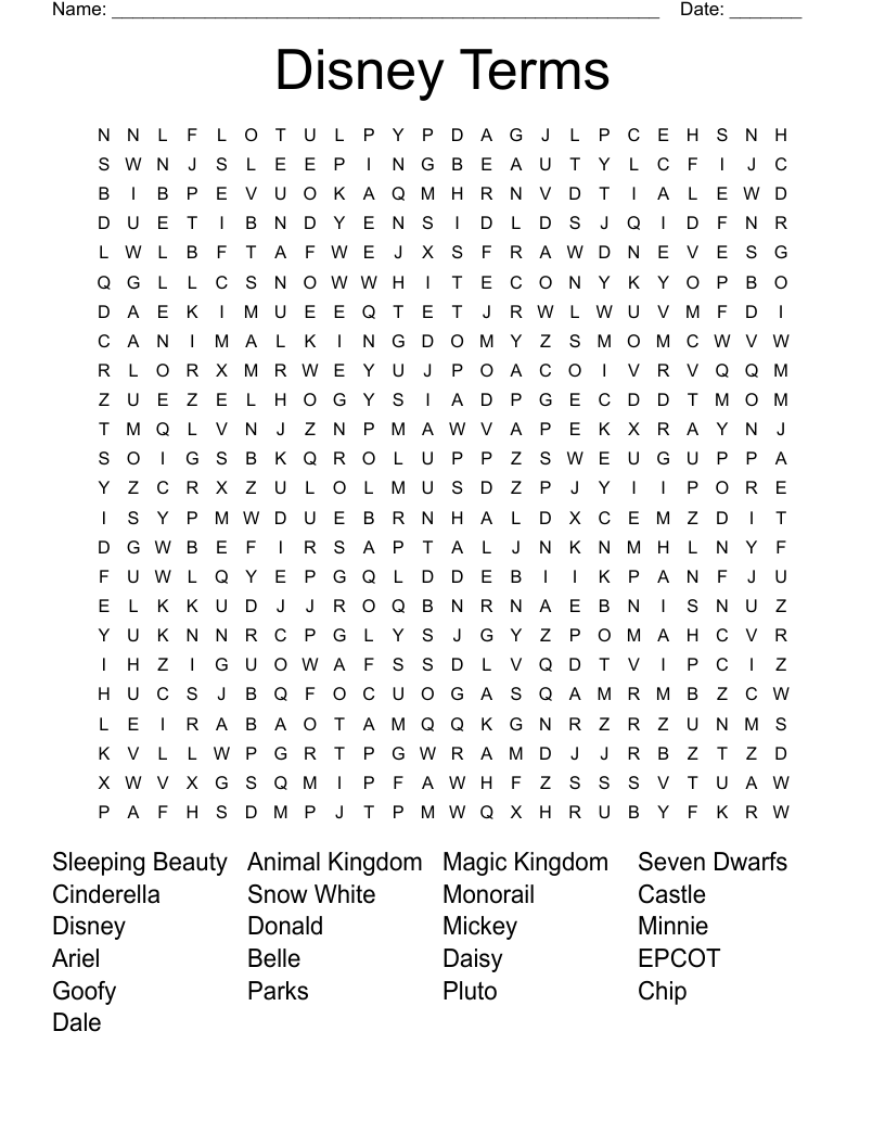 Disney Terms Word Search