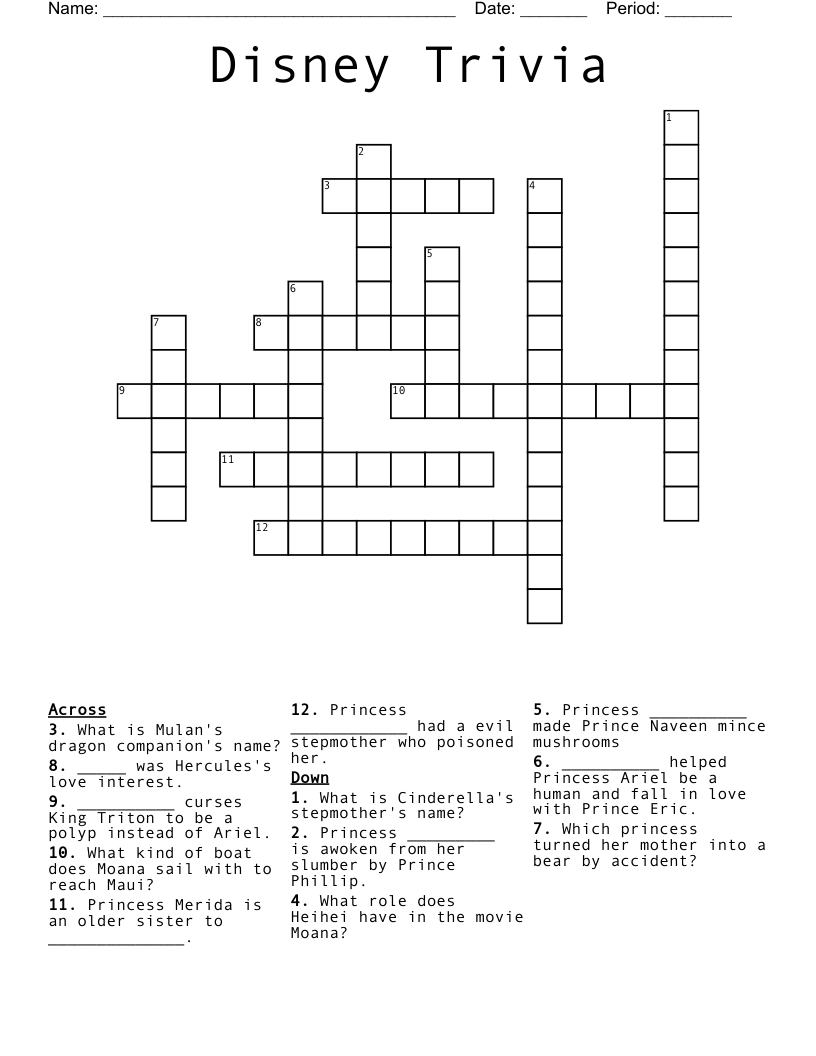 Disney Trivia Crossword