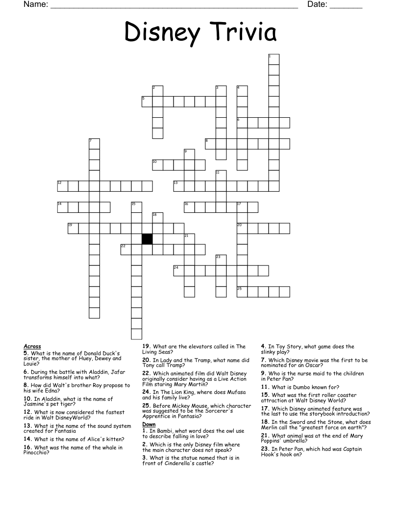 Disney Trivia Crossword