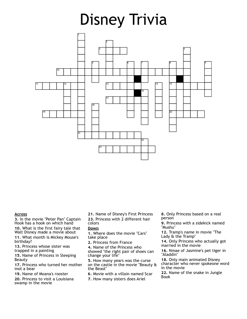 Disney Trivia Crossword
