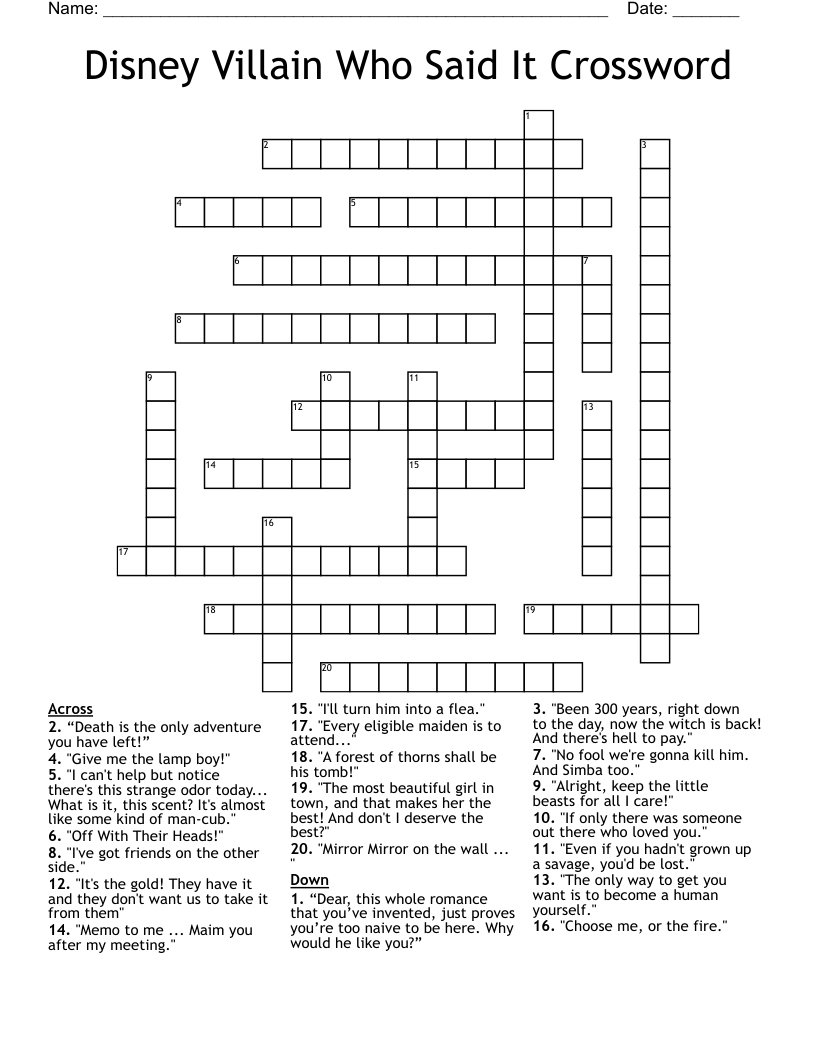Disney Villain Who Said It Crossword
