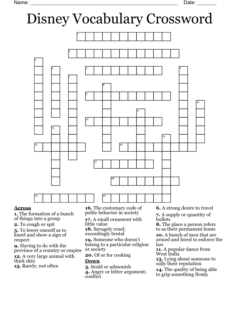 Disney Vocabulary Crossword 