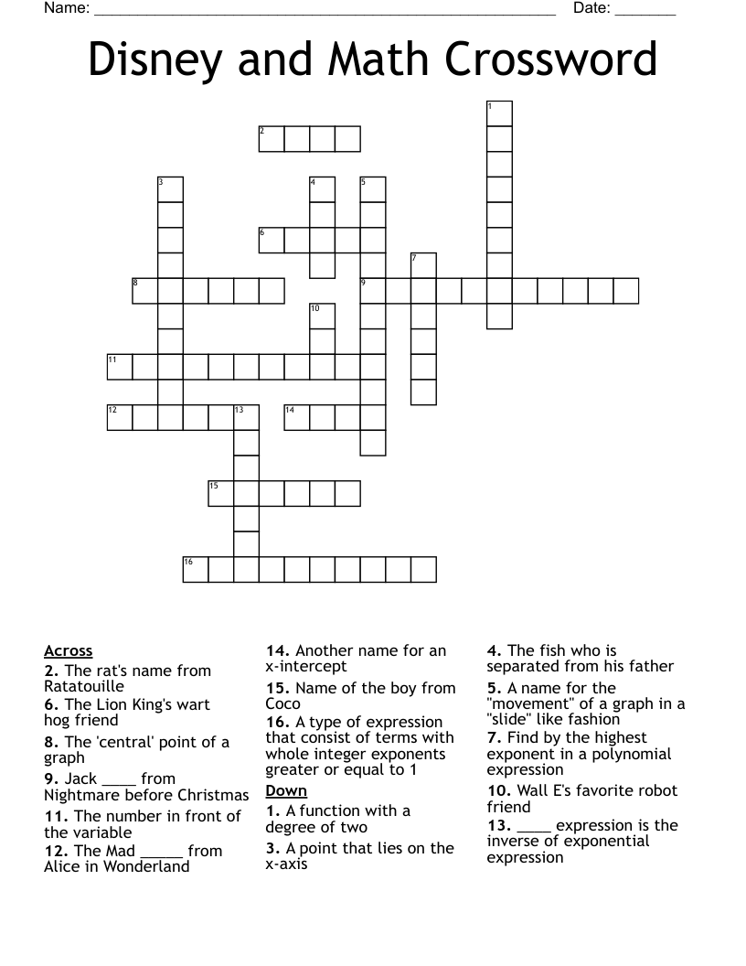 Disney and Math Crossword