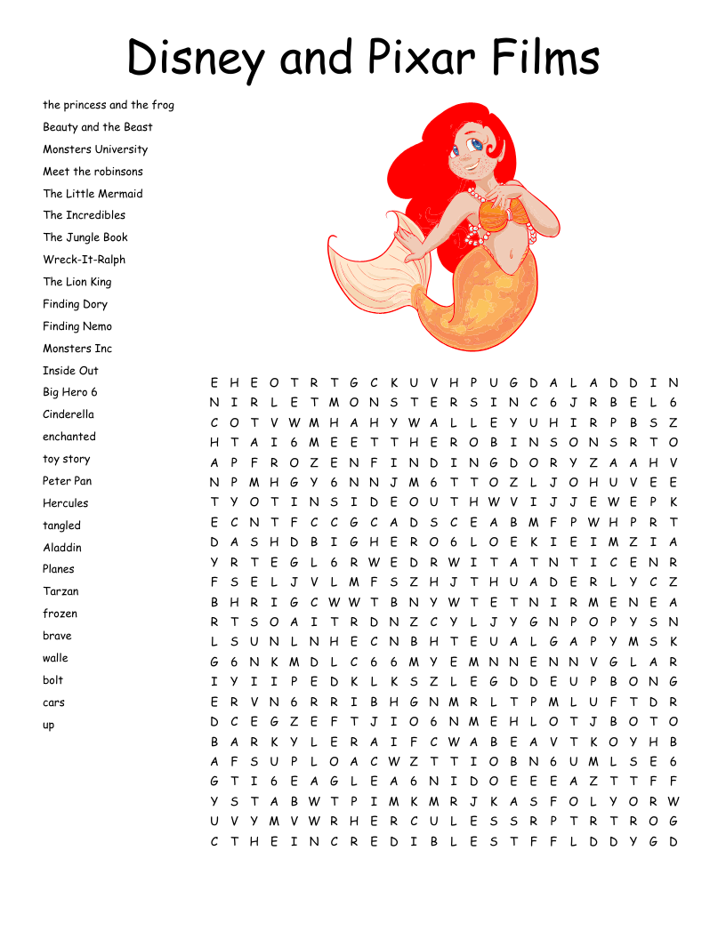 Disney and Pixar Films Word Search