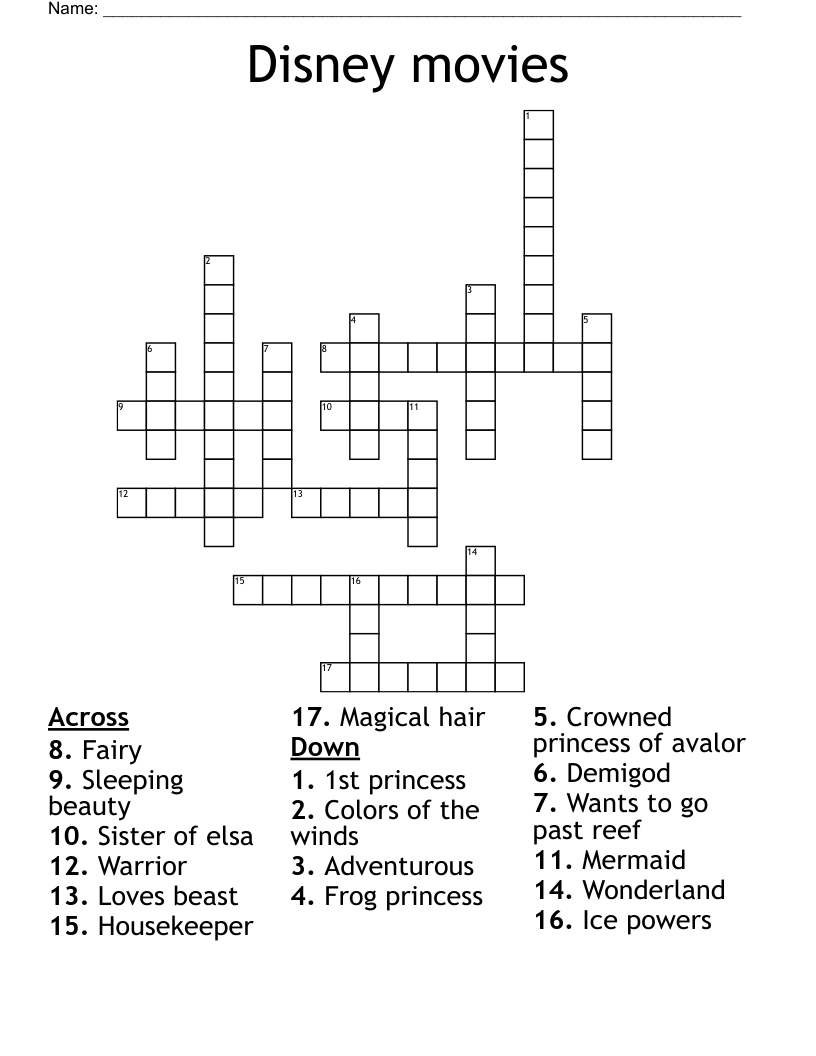 Disney movies  Crossword