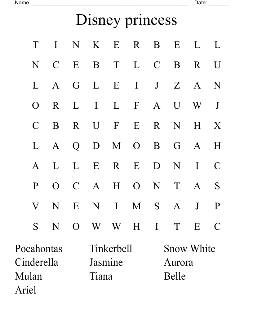 Disney princess  Word Search