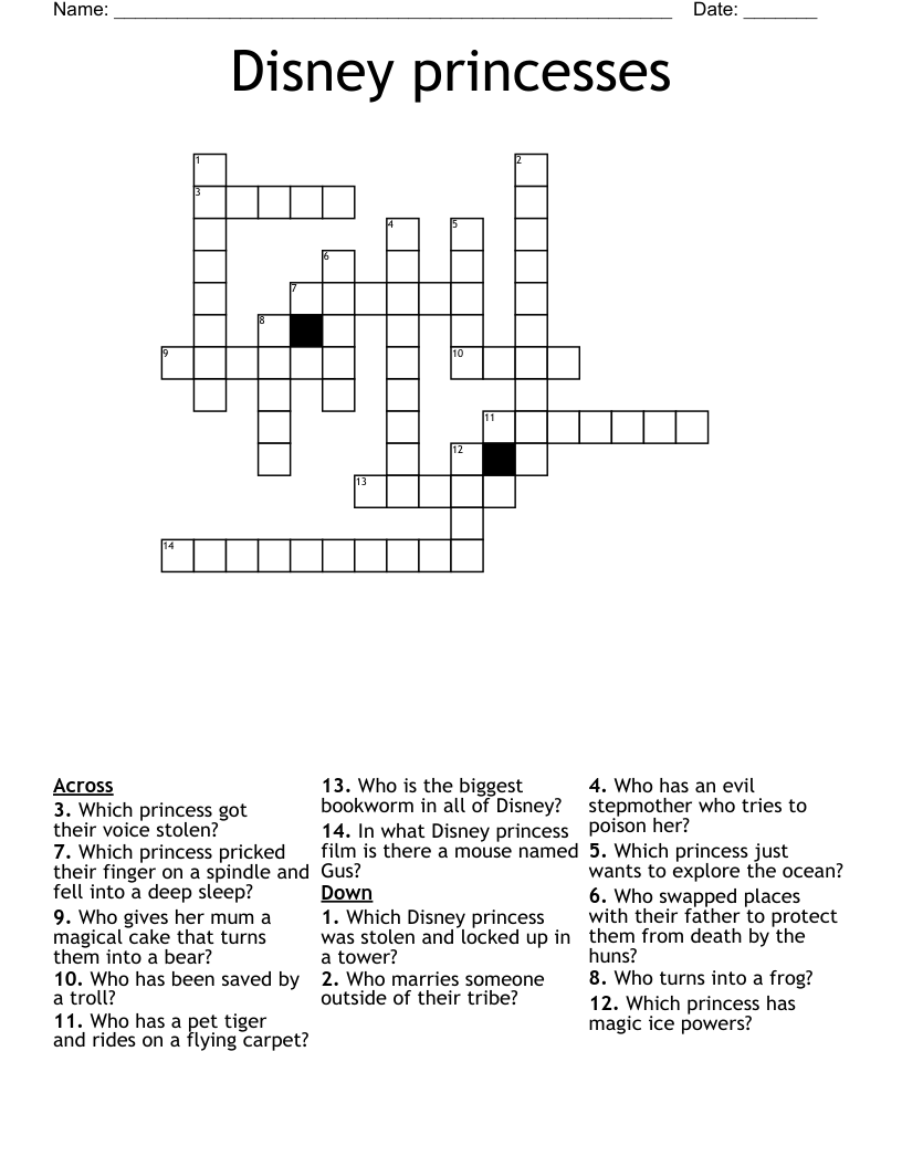 Disney princesses  Crossword