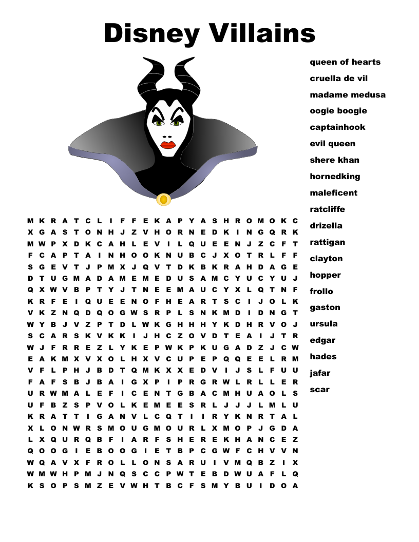 Disney Villains Word Search