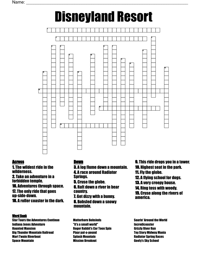 Disneyland Resort Crossword