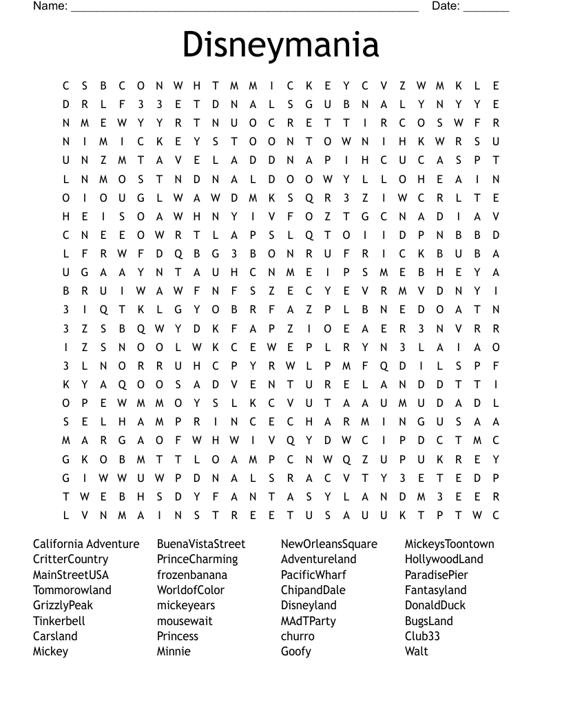 Disneymania Word Search