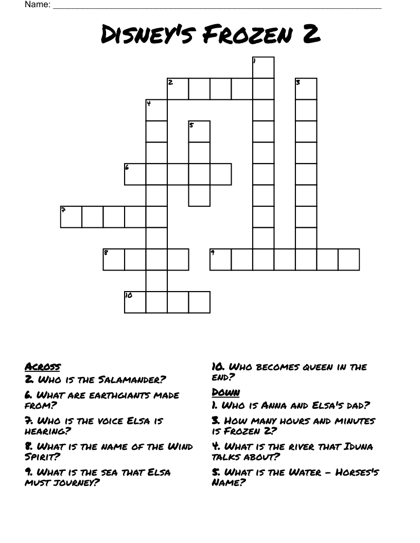 Disney's Frozen 2 Crossword