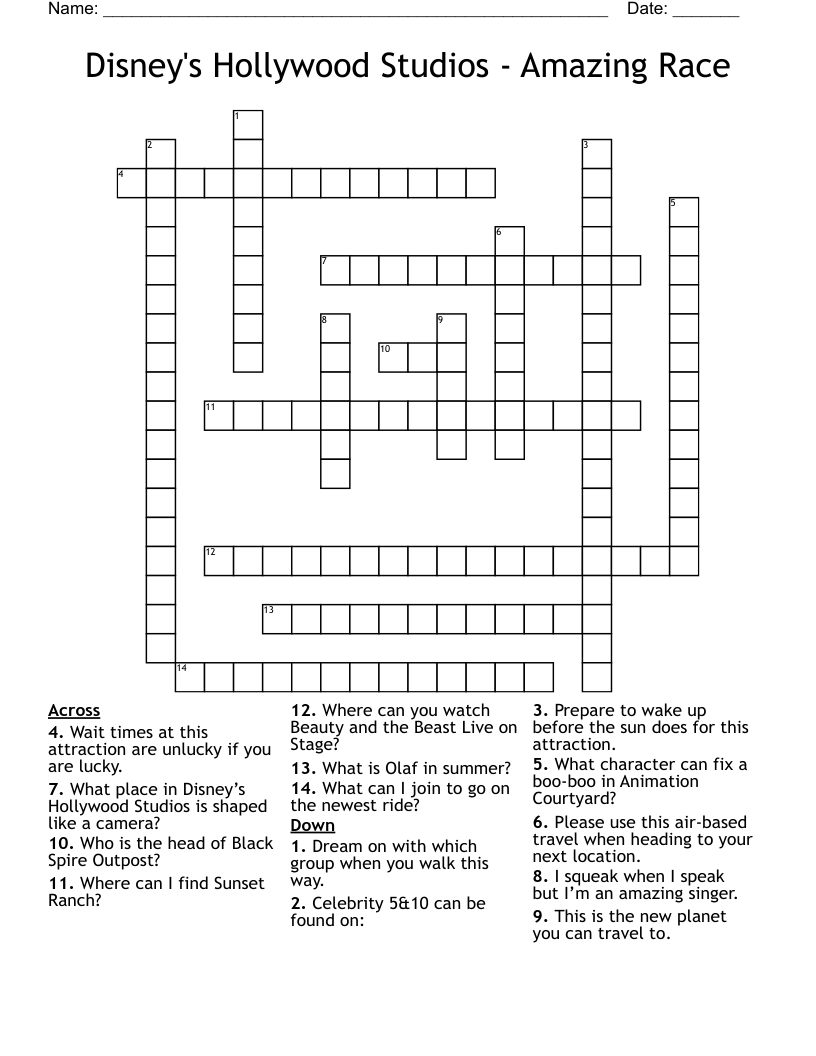 Disney's Hollywood Studios - Amazing Race Crossword