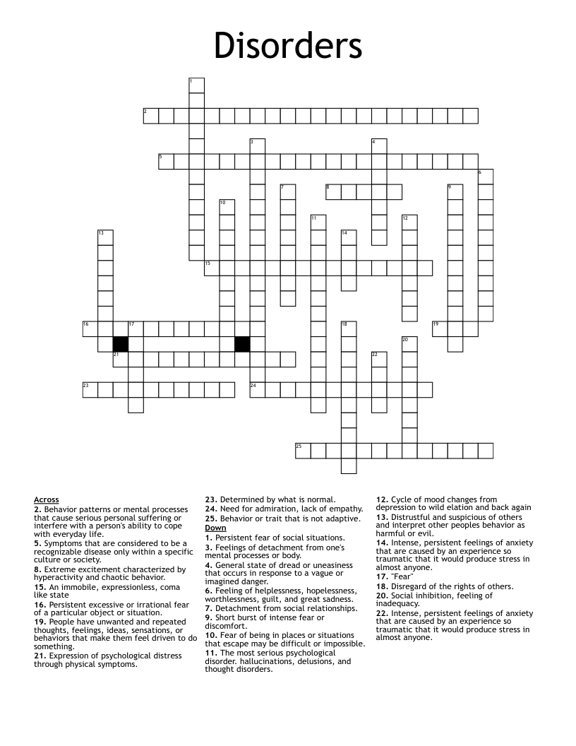 Disorders Crossword