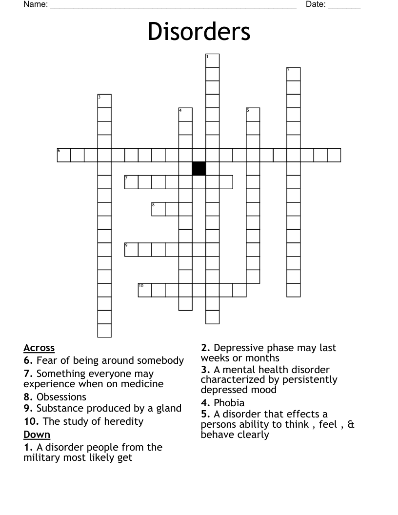 Disorders  Crossword