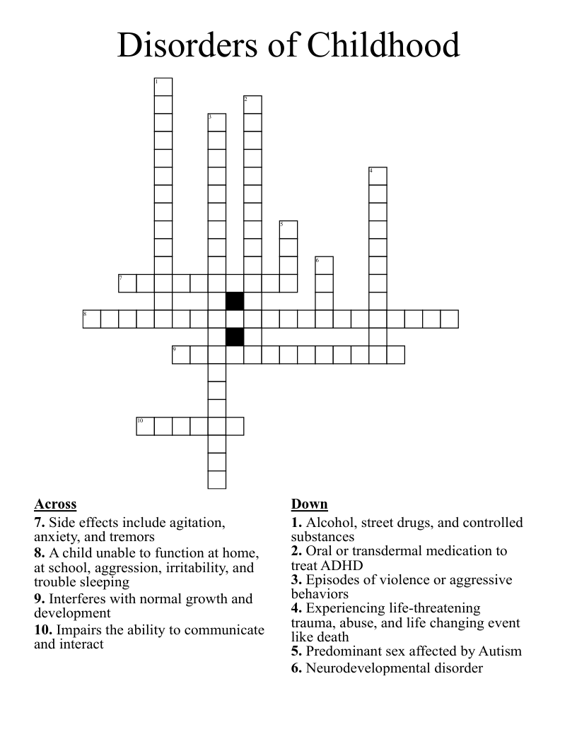 Disorders of Childhood Crossword