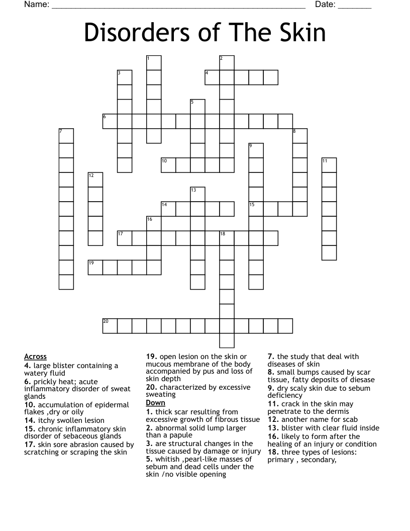 Disorders of The Skin Crossword