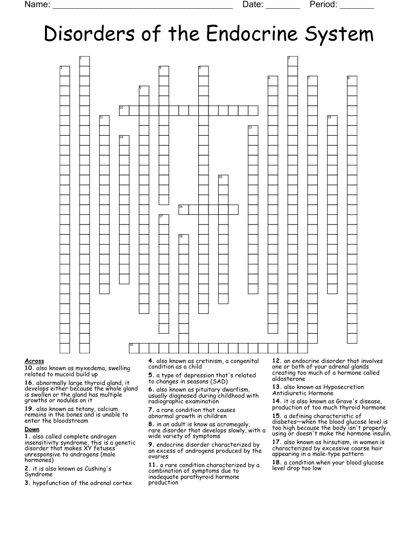 Disorders of the Endocrine System Crossword