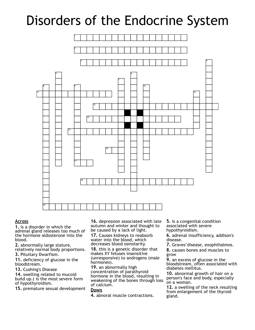 Disorders of the Endocrine System Crossword