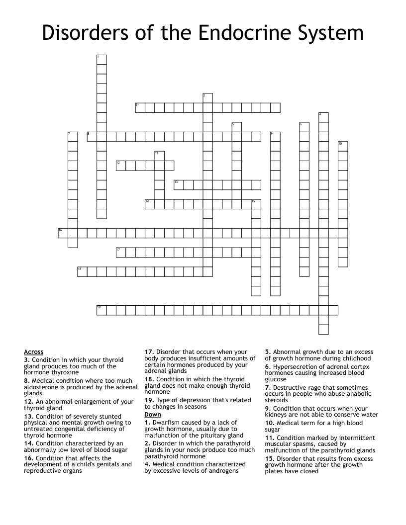 Disorders of the Endocrine System Crossword