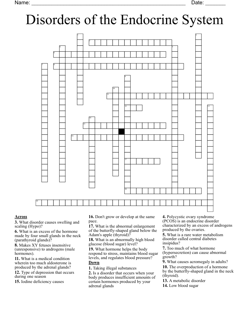 Disorders of the Endocrine System Crossword