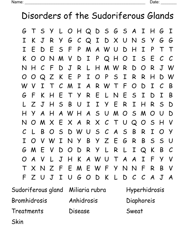 Disorders of the Sudoriferous Glands  Word Search