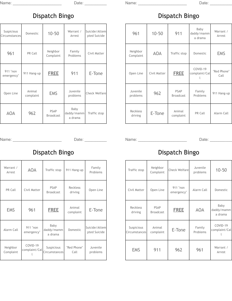 Dispatch Bingo
