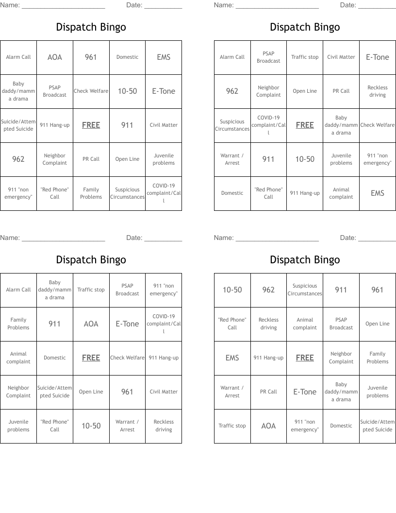 Dispatch Bingo
