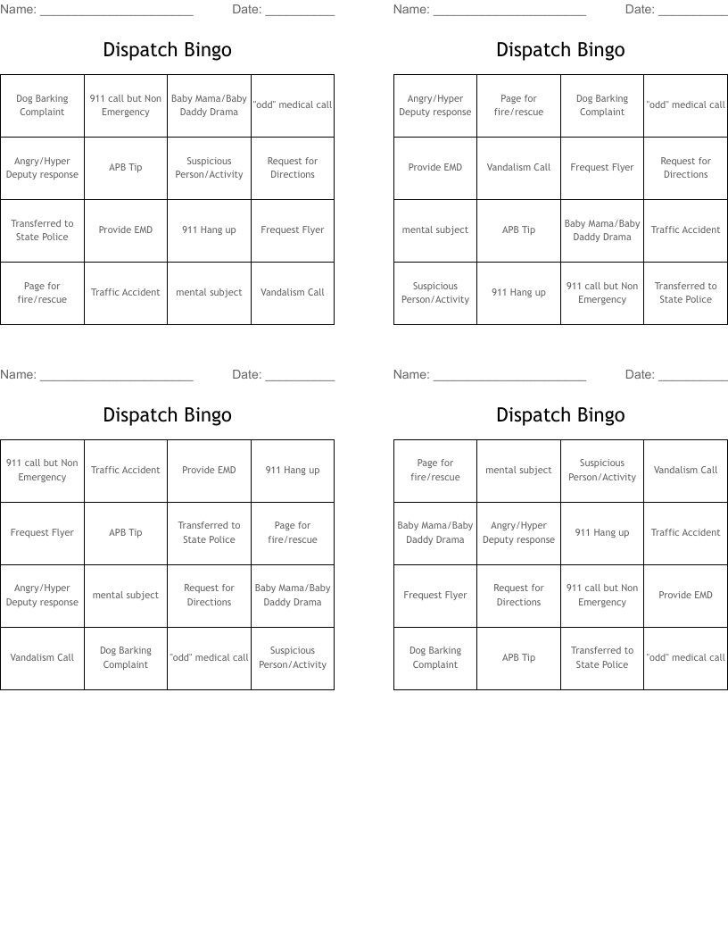 Dispatch Bingo 