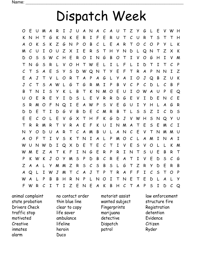 Dispatch Week Word Search