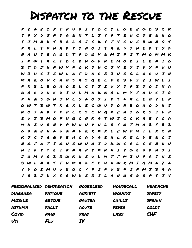 Dispatch to the Rescue  Word Search