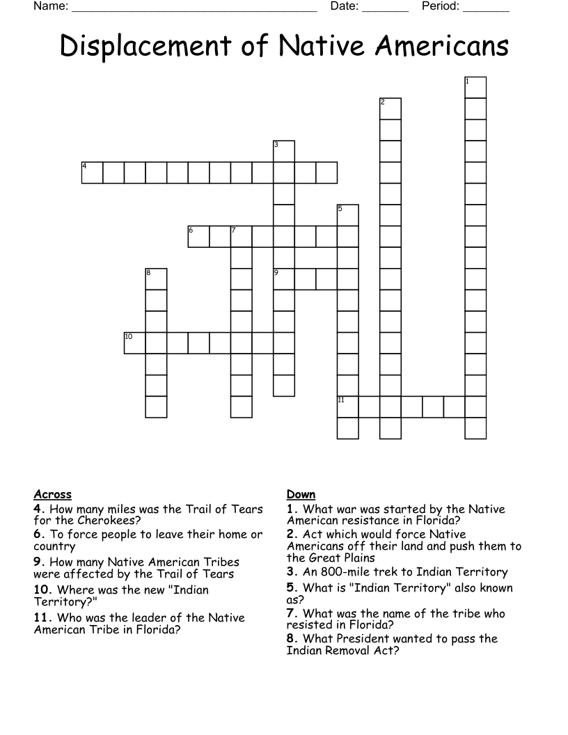 Displacement of Native Americans Crossword