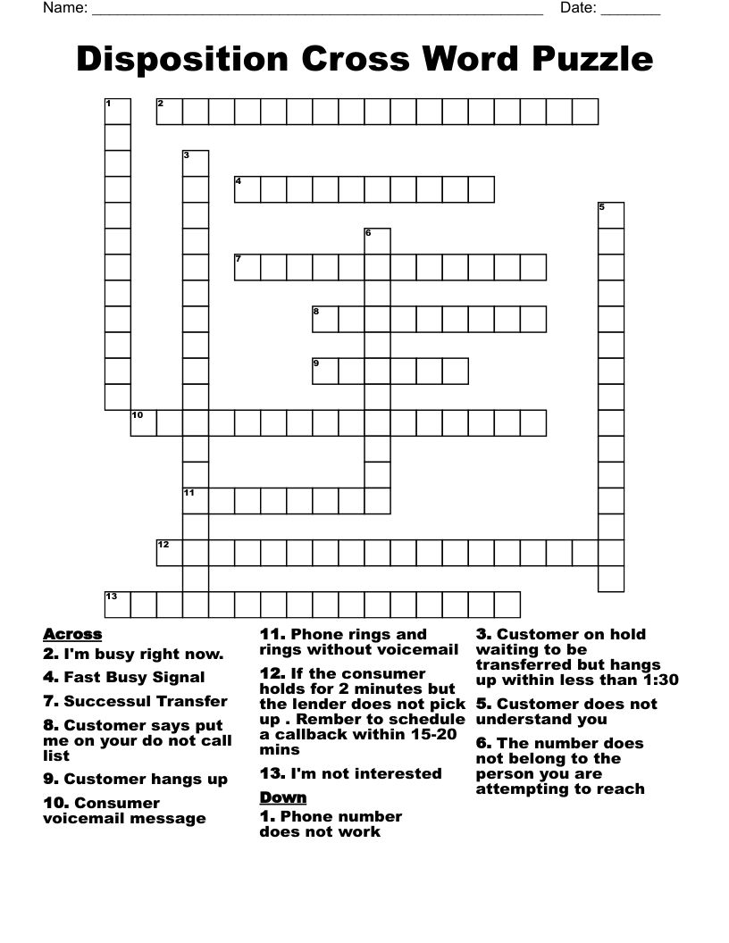 Disposition Cross Word Puzzle