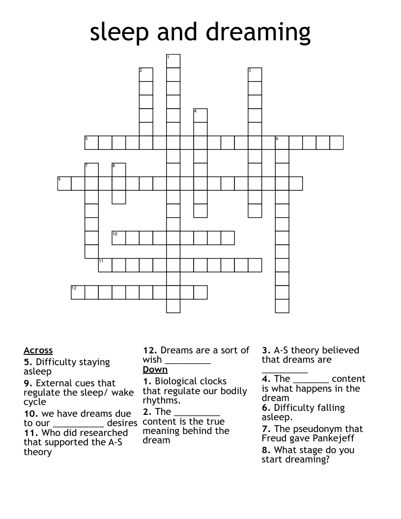 sleep and dreaming Crossword