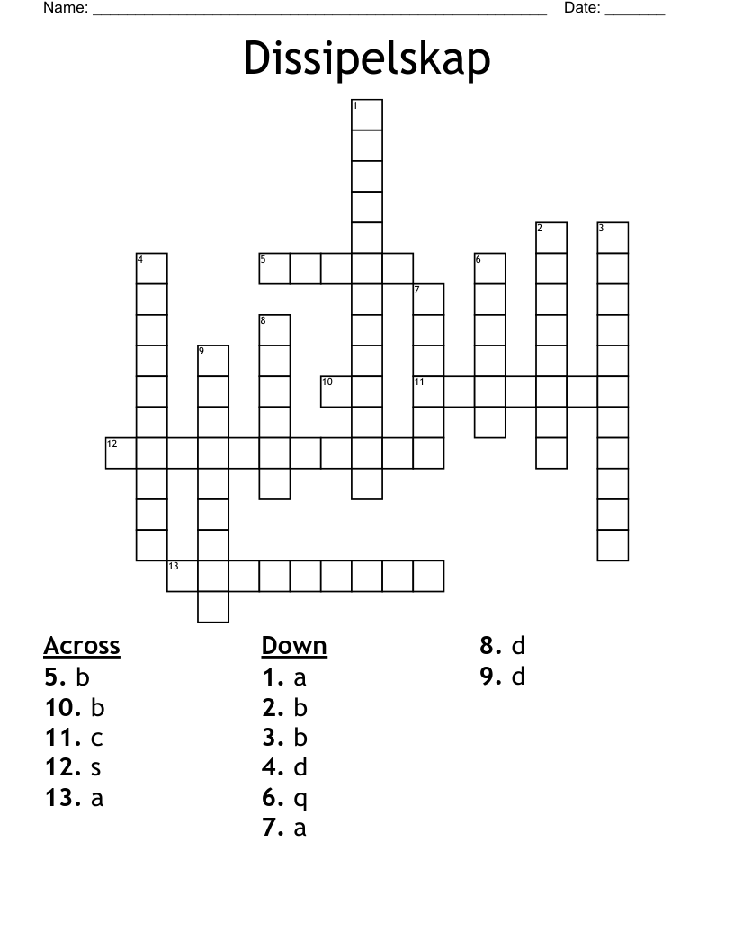 Dissipelskap Crossword