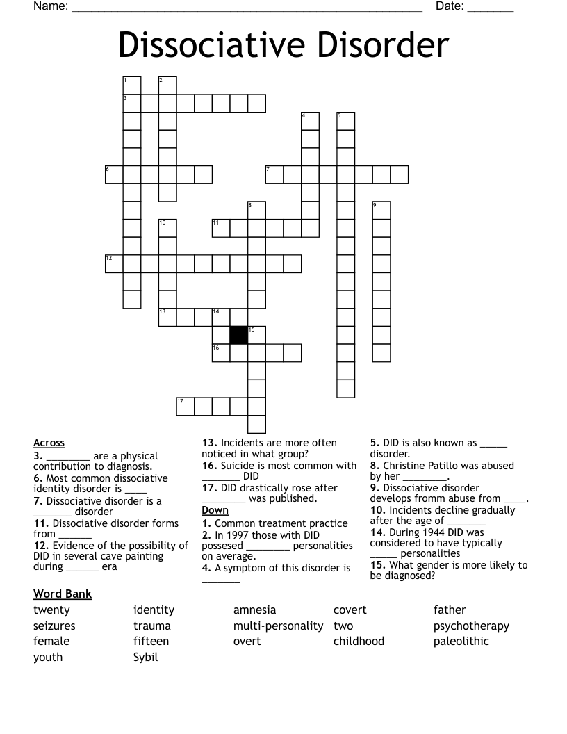 Dissociative Disorder Crossword