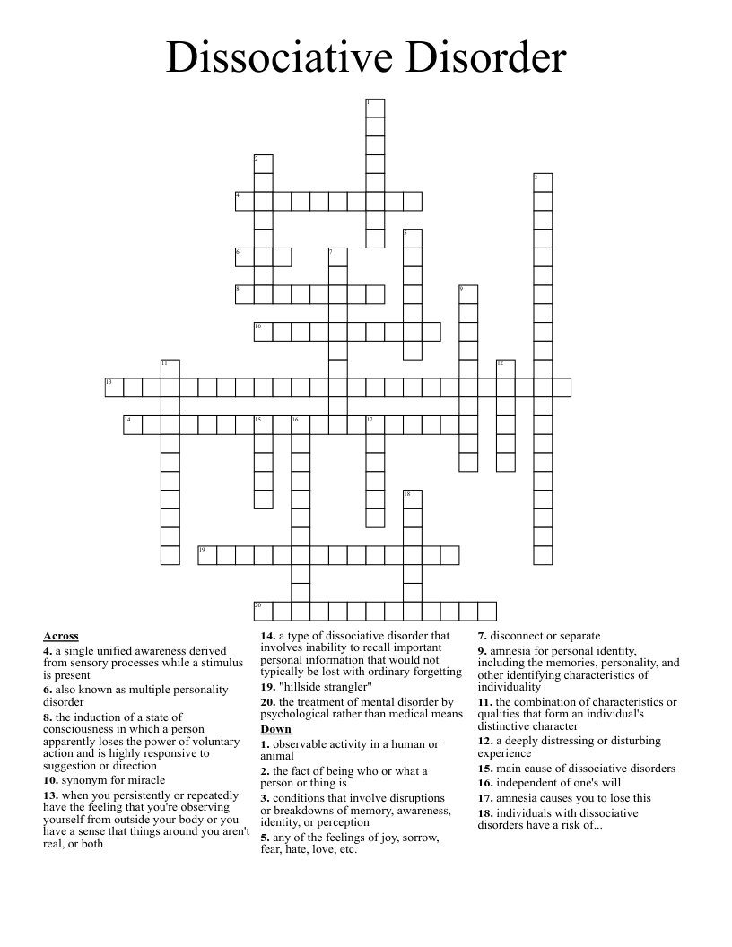 Dissociative Disorder Crossword