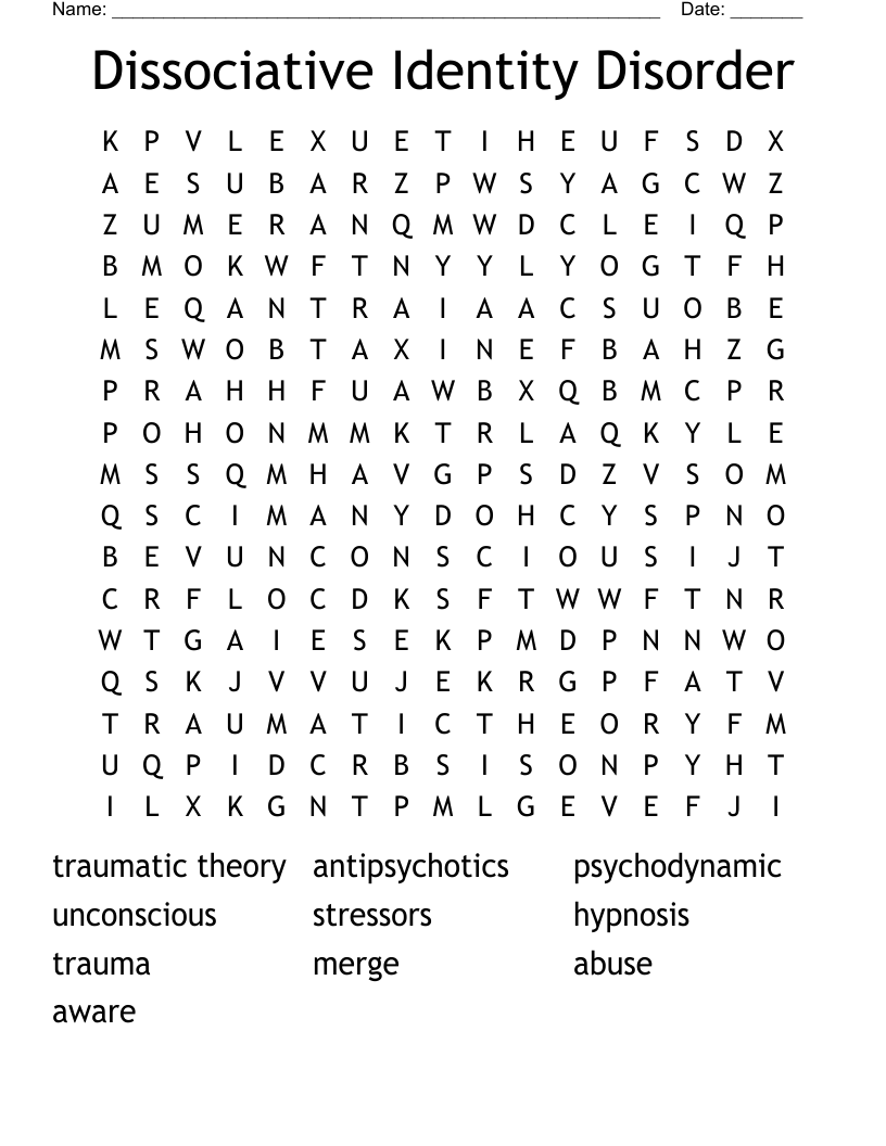 Dissociative Identity Disorder Word Search
