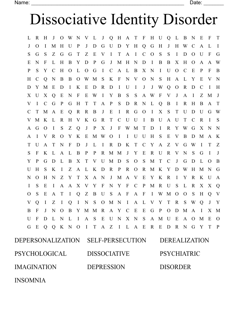 Dissociative Identity Disorder Word Search