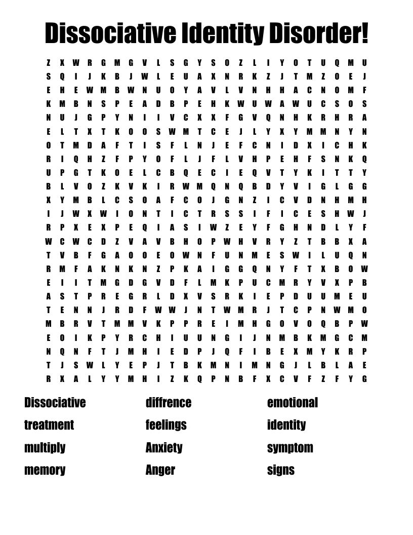 Dissociative Identity Disorder! Word Search