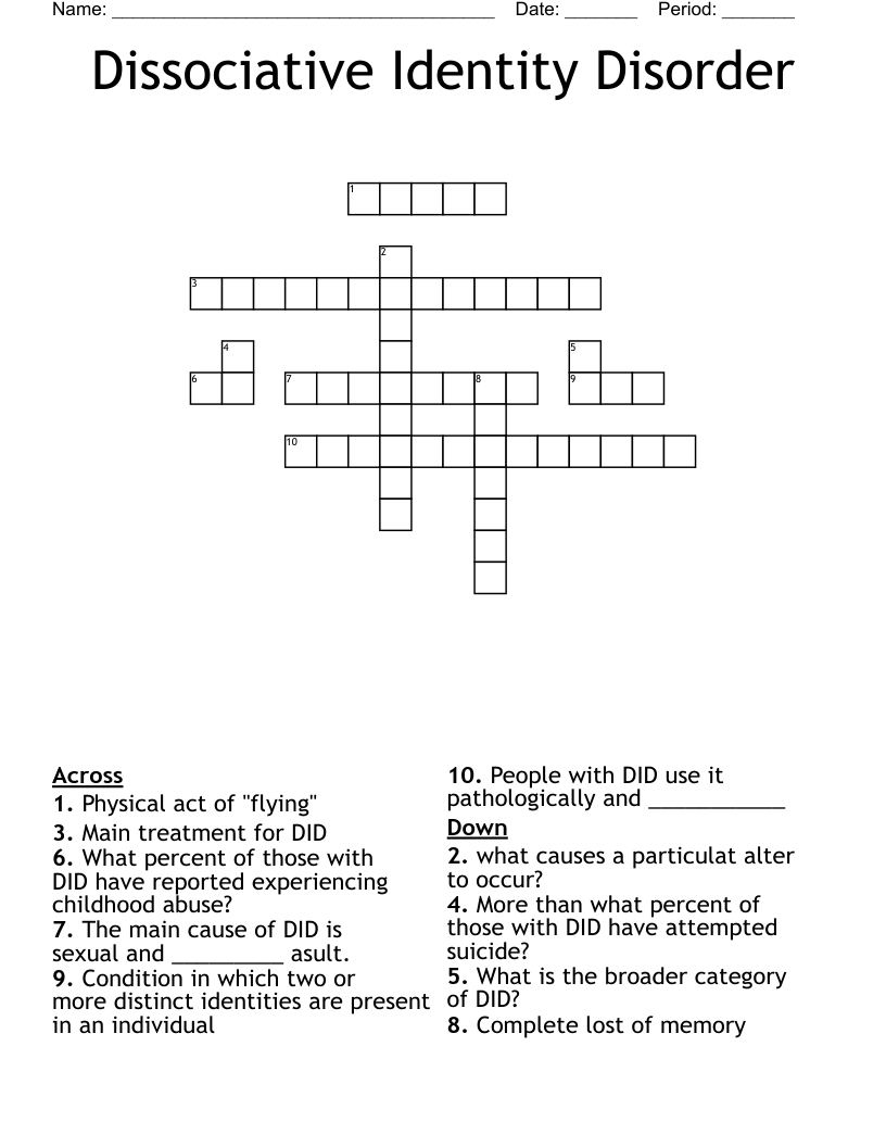 Dissociative Identity Disorder Crossword