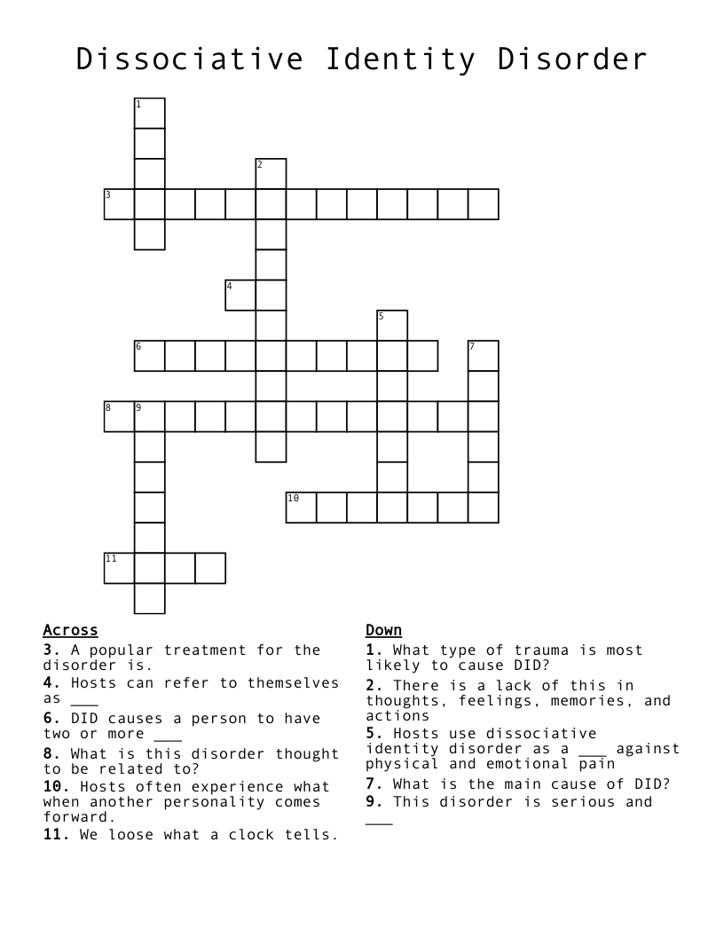Dissociative Identity Disorder Crossword