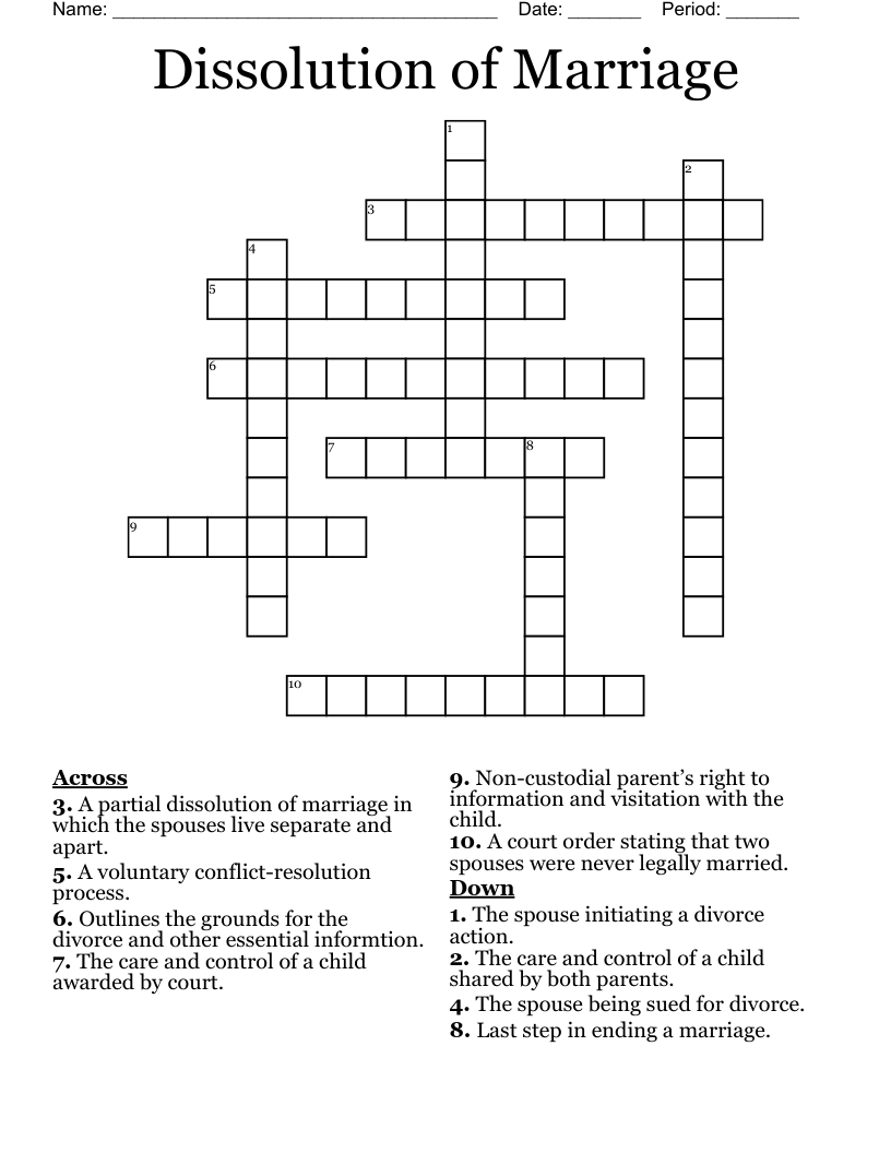 Dissolution of Marriage Crossword