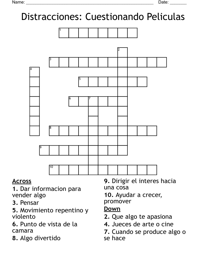 Distracciones: Cuestionando Peliculas Crossword