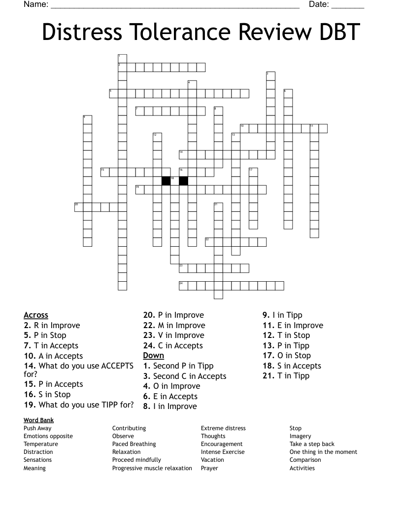 Distress Tolerance Review DBT Crossword