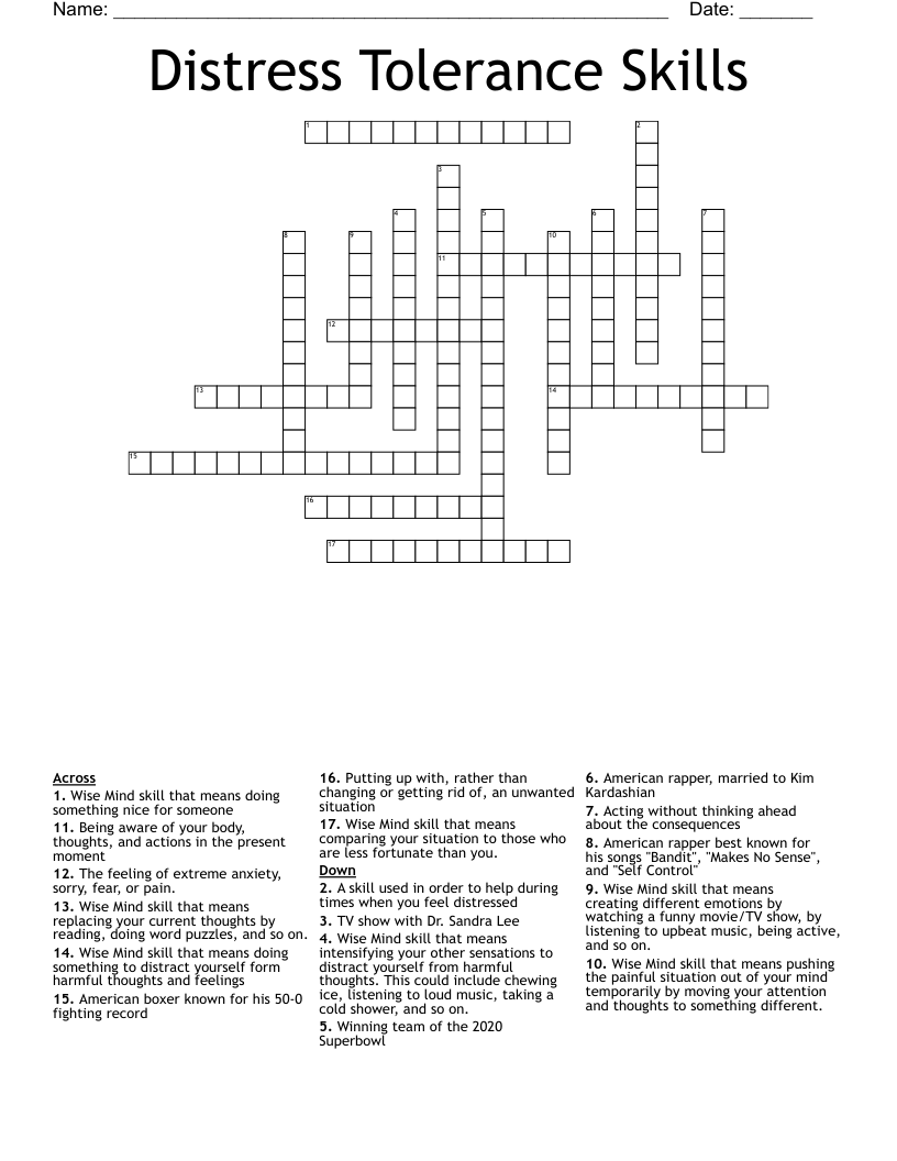 Distress Tolerance Skills Crossword