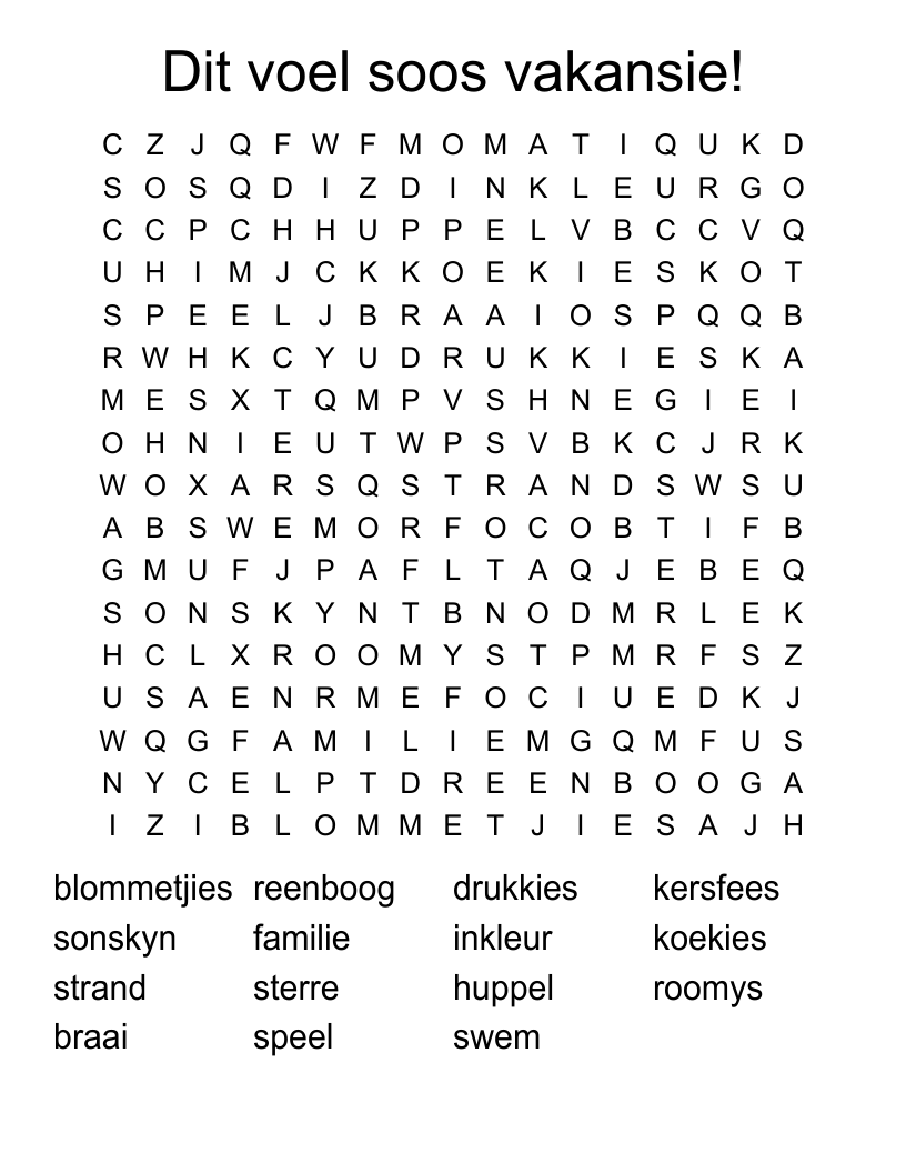 Dit voel soos vakansie! Word Search