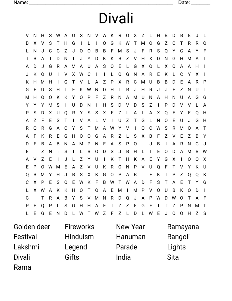 Divali Word Search