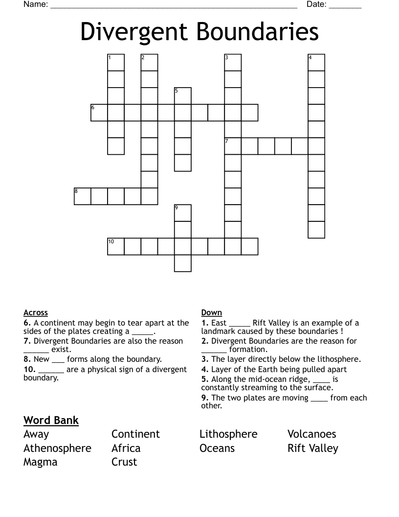 Divergent Boundaries Crossword
