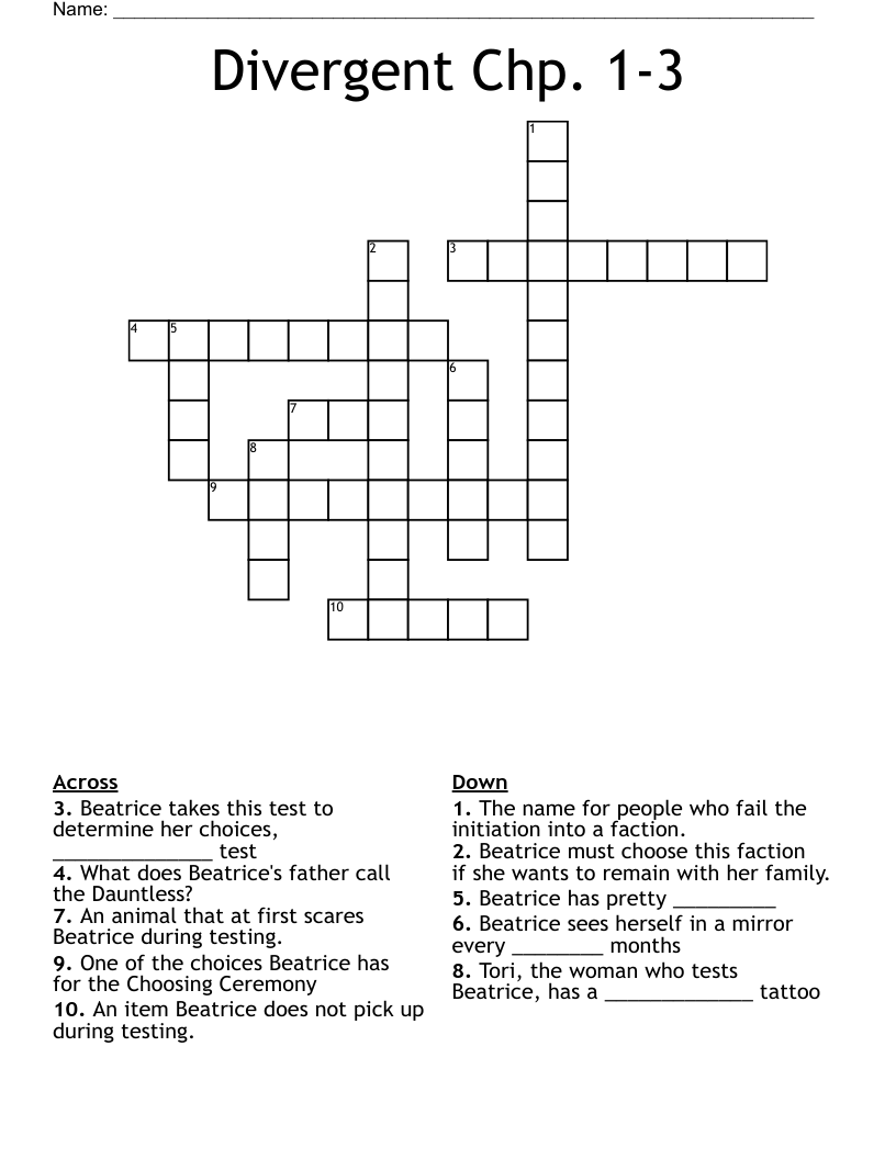 Divergent Chp. 1-3 Crossword