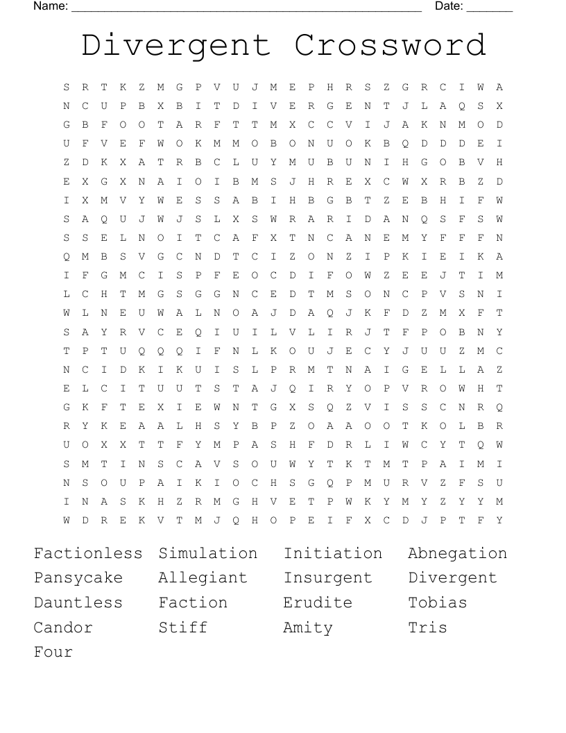 Divergent Crossword Word Search